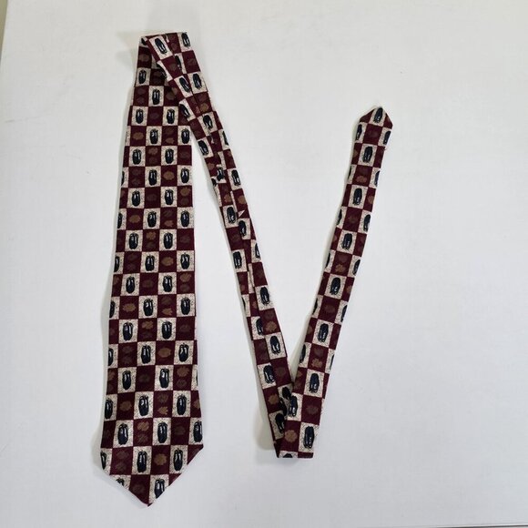 Moores Silk  Tie Gold Leaves Blue Feathers Print USA Made VTG W 4 in L 56 in - Picture 12 of 15